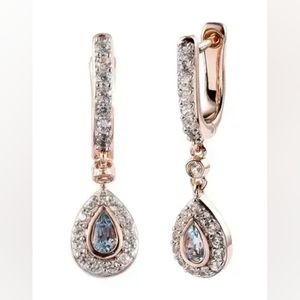 Santa Maria Aquamarine and White Zircon Earrings in Vermeil Rose Gold Over SS
